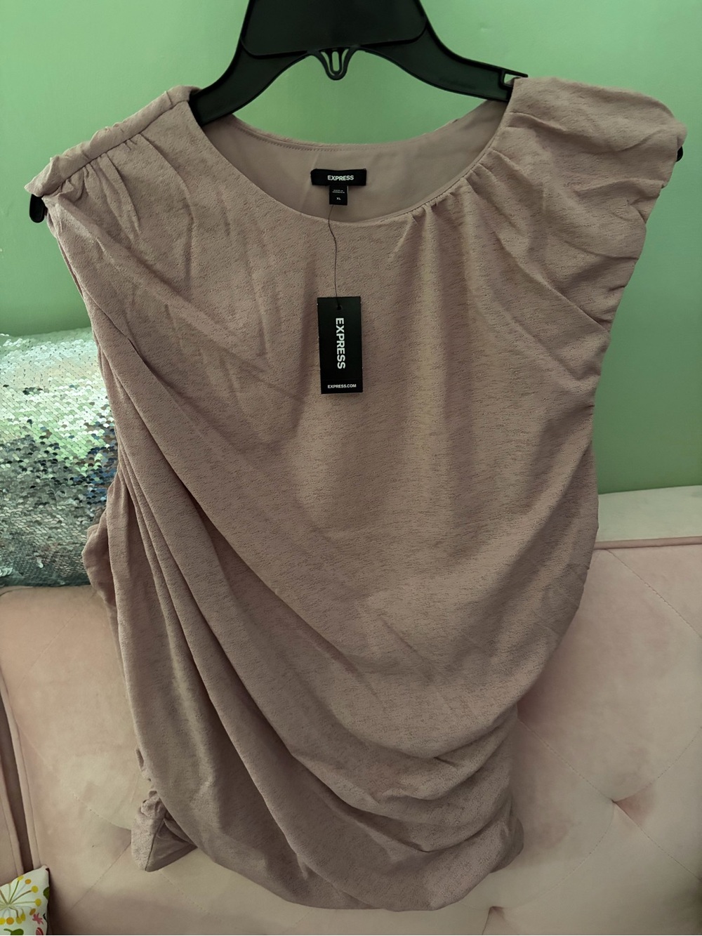 Express Taupe Draped Cap-Sleeve Midi Dress